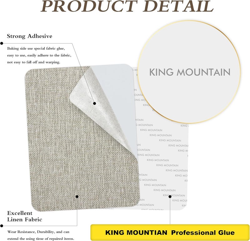 KING MOUNTAIN Coarse Linen Repair Patches, Self-Adhesive Linen Fabric Patches, 8X11 inch Extra Size, Multi Color, Can be Used for Linen Sofa Repair (8" x 11",Cream-Gray 1.0) - Image 2